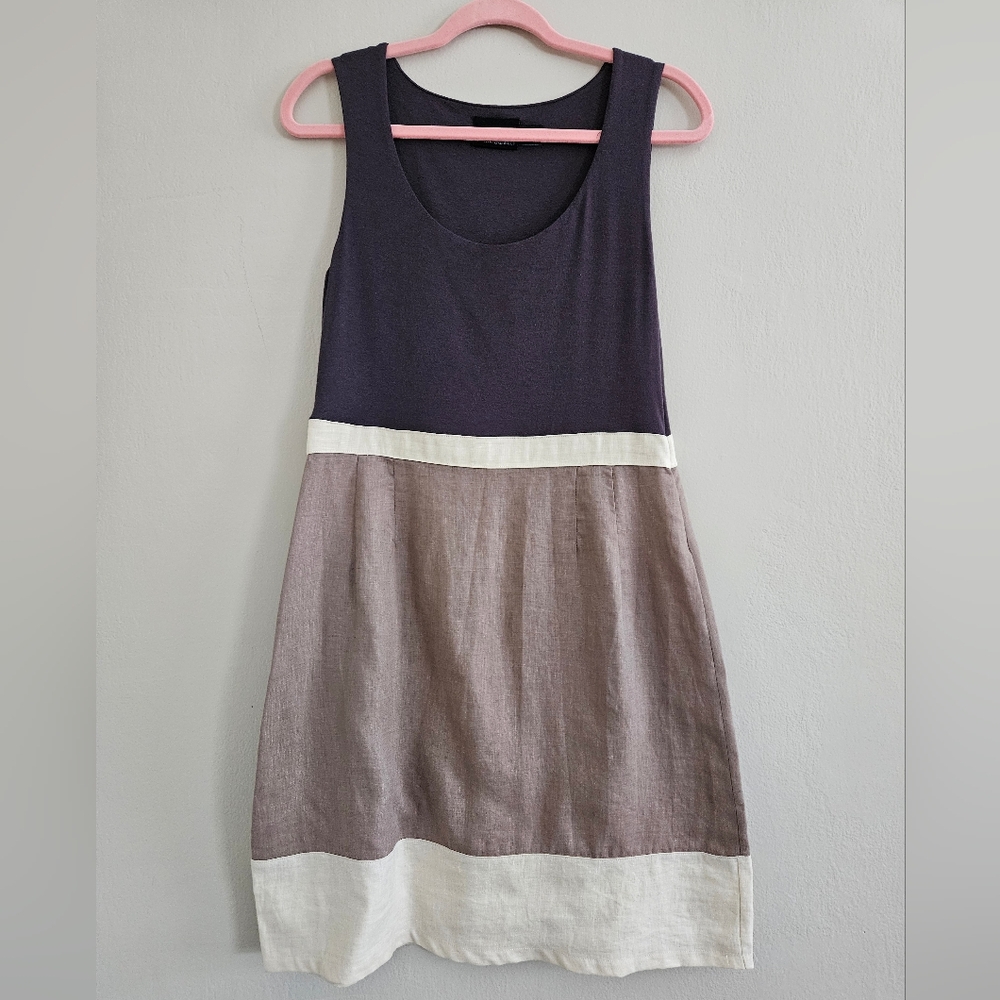 Cynthia Rowley Womens Tank Dress Size 8 Gray Brown Cream Linen Skirt Block